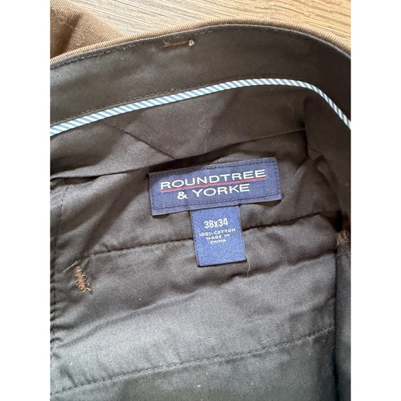 Roundtree & Yorke Mens Brown Pleated Classic Fit Pants 38x34 Inno-Flex Waistband - Picture 4 of 4